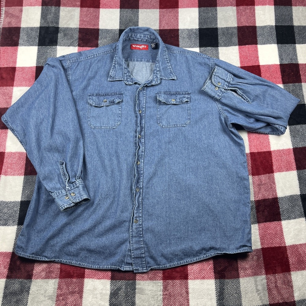 Wrangler Chambray Shirt Mens 3XL Denim Cowboy Western Vintage Cotton Workwear